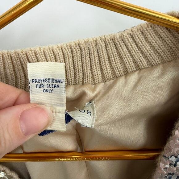 Lord & Taylor Rabbit Fur Sequin Trim Bolero - L/XL - Cream - Picture 6 of 8